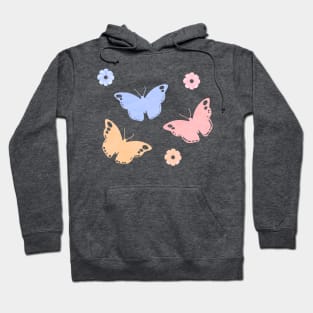 Pink Blue Yellow Monarch Butterfly Flowers Pattern Set Hoodie